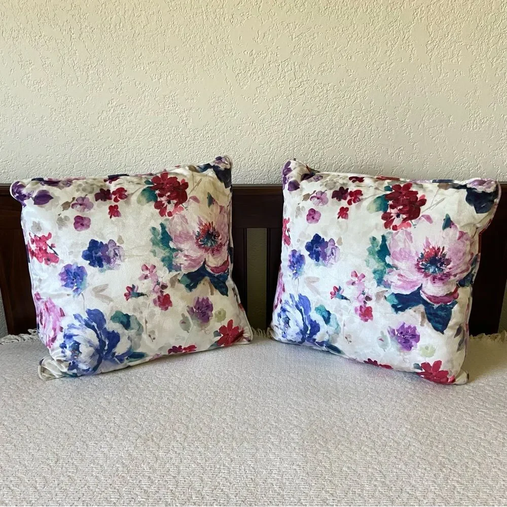 Velvet Floral Decorative Pillows 2pc Set